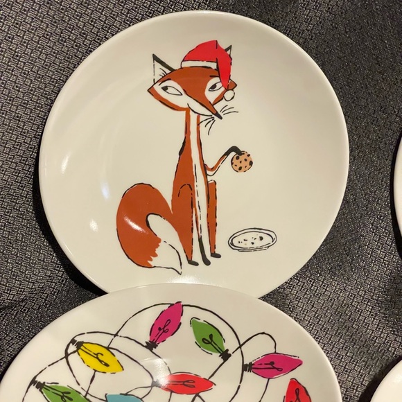 Kate spade new york Christmas Winter Holiday Festive Fox Tidbit Plates Set OF 4 - Picture 4 of 11